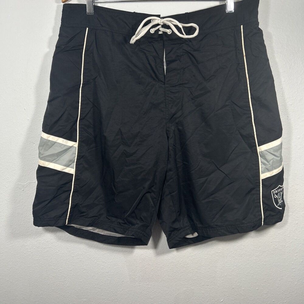Team Apparel Board Shorts Mens XXL Black Raiders NFL Logo Surf Beach Swim Trunks